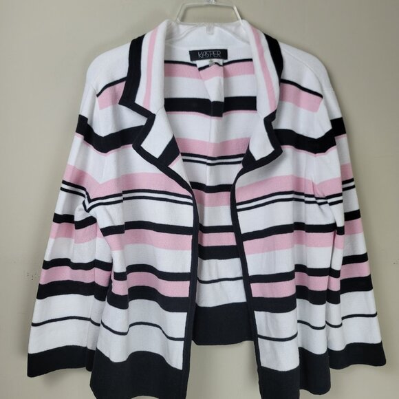 Kasper Women's XL Open Front Striped Blazer Cardigan Sweater - Picture 2 of 8